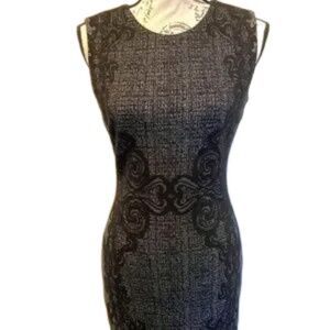DVH Diane Von Furstenberg Body Consious Ponte Embroidered Looking Dress Size 4